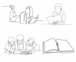 人物阅读线描图