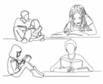 人物阅读线描图