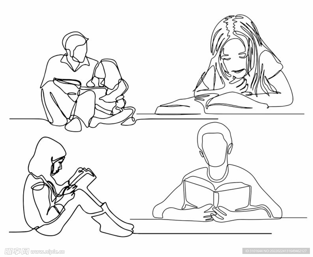 人物阅读线描图