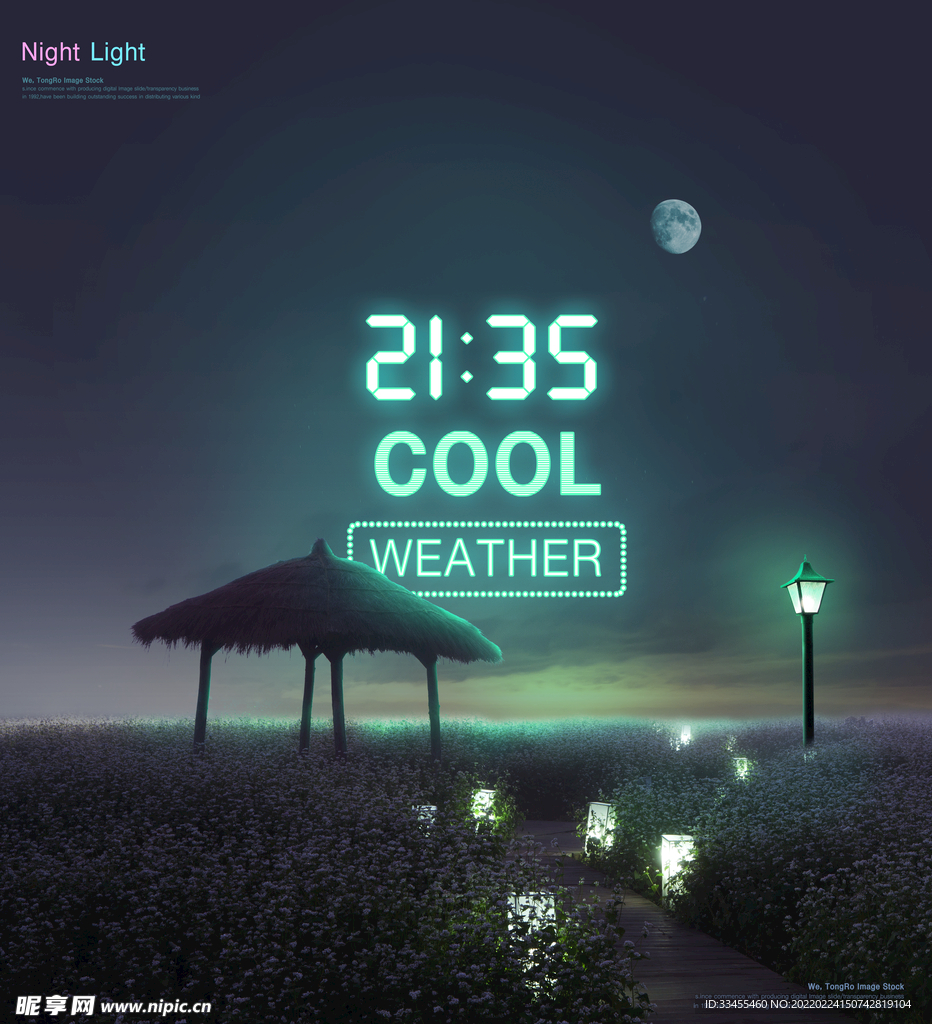黑夜中的幻彩霓虹灯海报