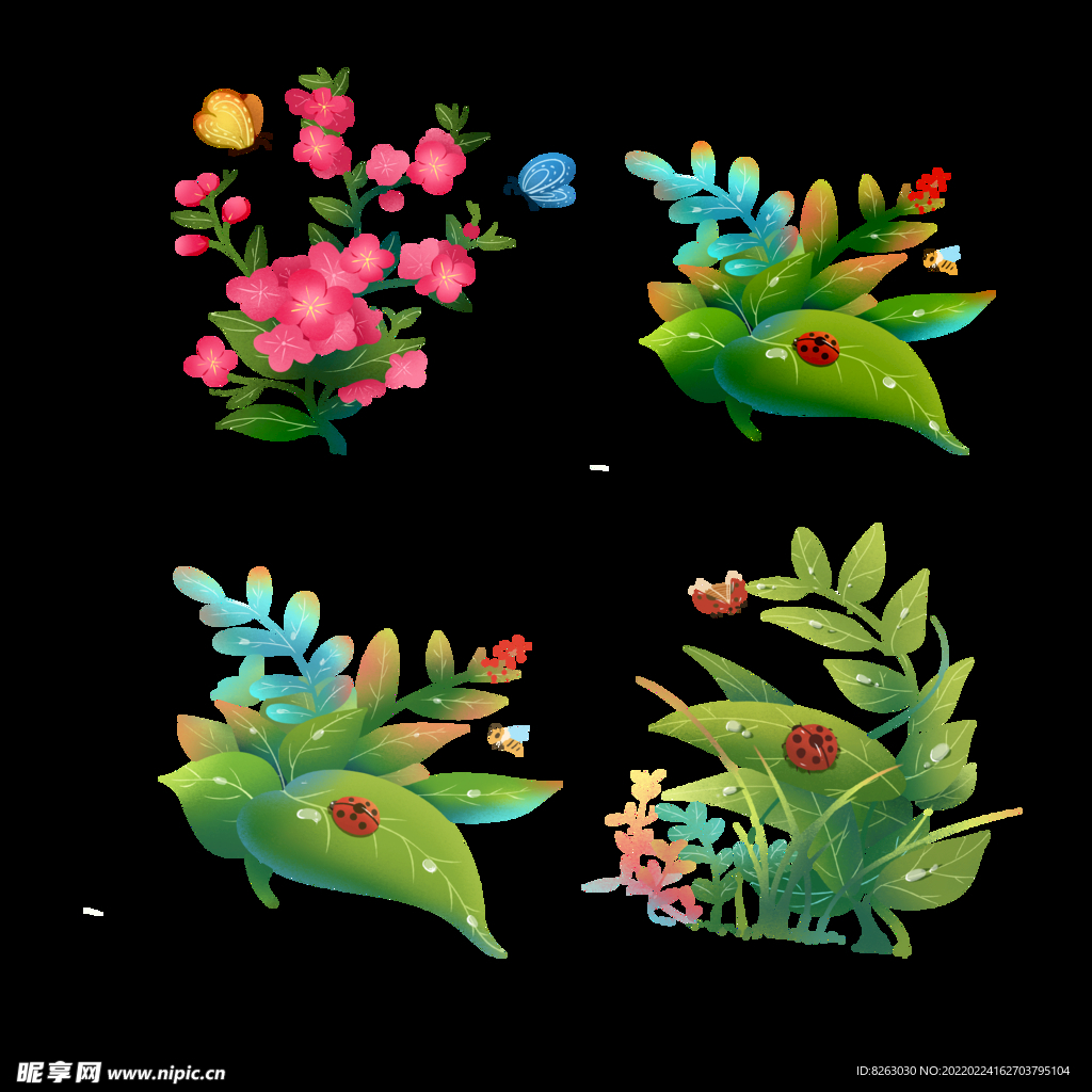 手绘春天植物