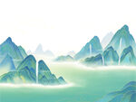 绿色手绘国潮古风中国风山水元素
