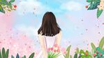 粉色背影女王节创意插画设计