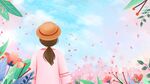粉色女神节女孩创意插画设计