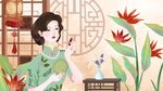 民国复古女神节创意插画设计