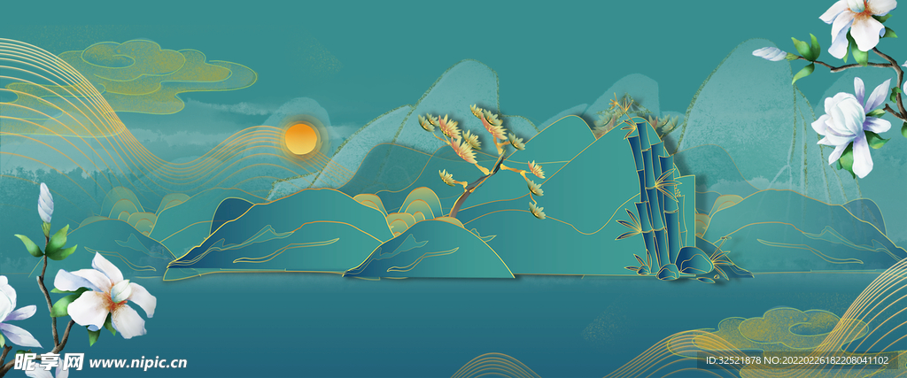 新中式鎏金山水画