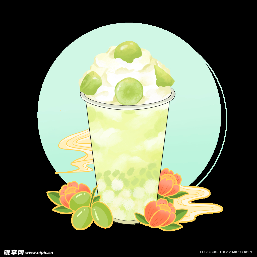 果茶奶茶插画国潮茶插画设计元素