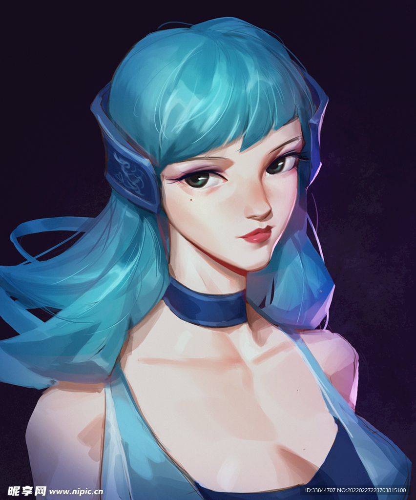 蓝色美女