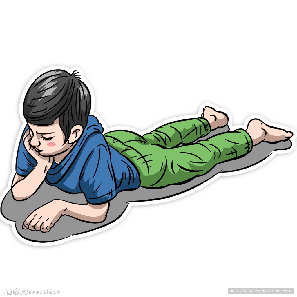手绘趴在地上玩耍的男孩卡通分层