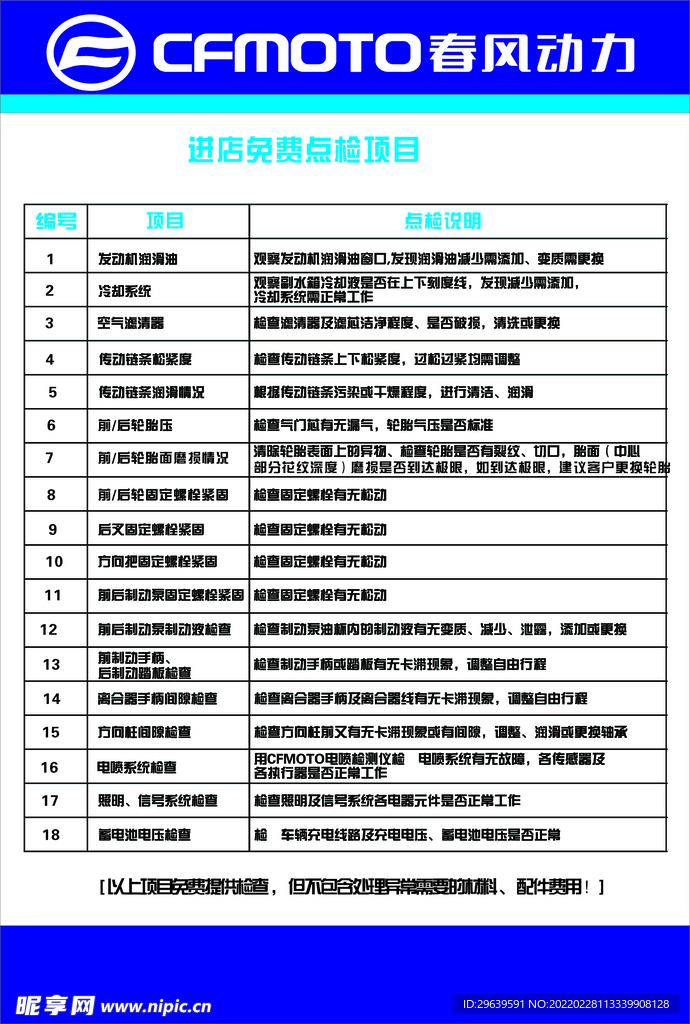 春风动力摩托车维修标准