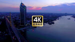 航拍清晨海港城市美景