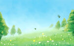 春天手绘绿色草地背景素材