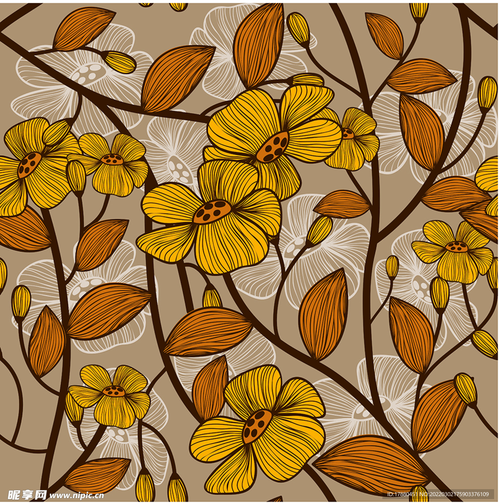 黄色花卉无缝背景 
