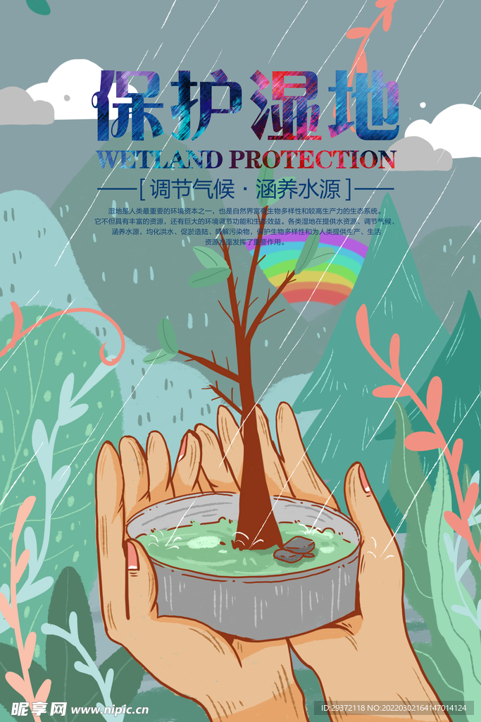 保护湿地手绘公益环保宣传海报