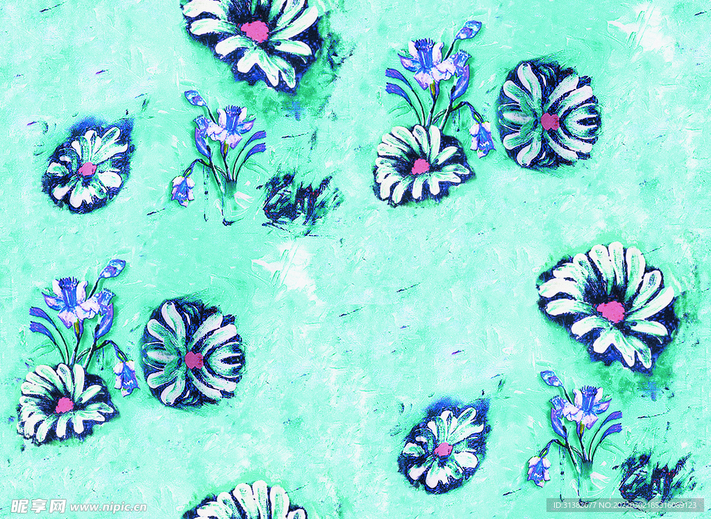 青色油画花