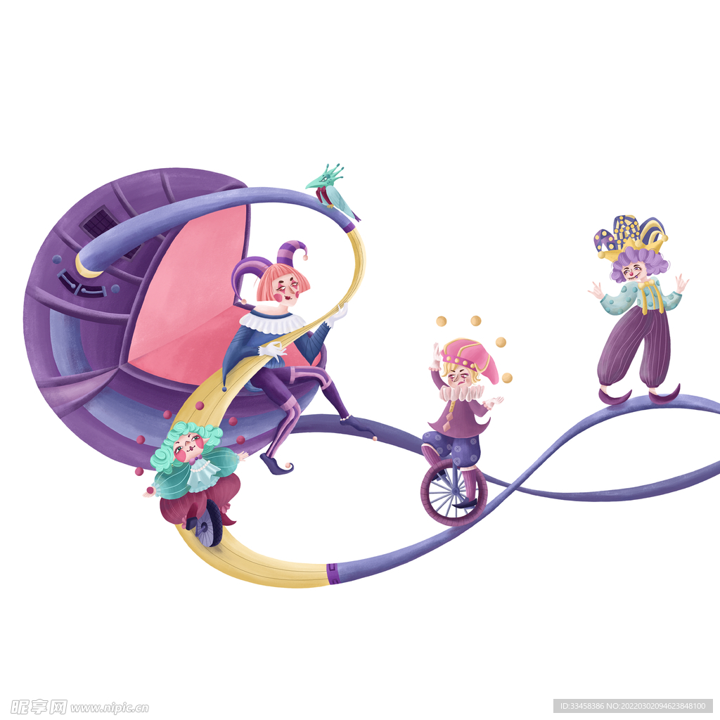 手绘插画人物小丑马戏