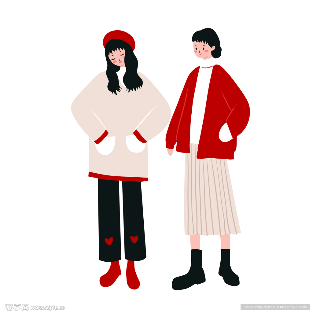 手绘卡通女生节可爱闺蜜