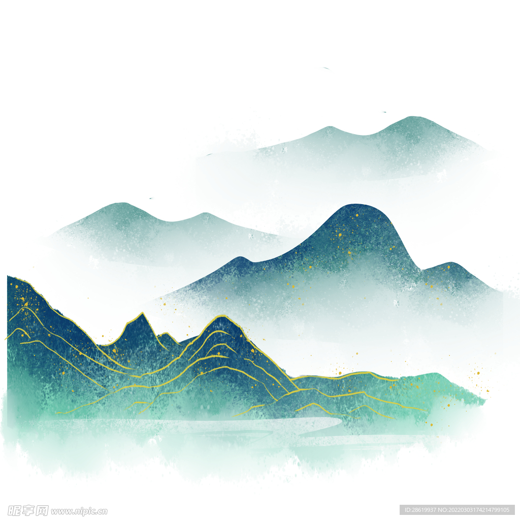 深绿色山水素材