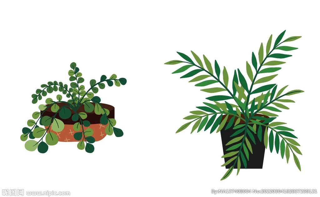 卡通矢量手绘简约绿色植物盆