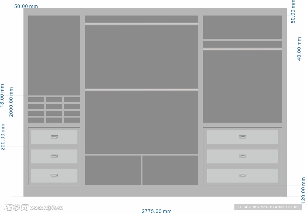 现代灰色衣柜 鞋袜柜 平面图