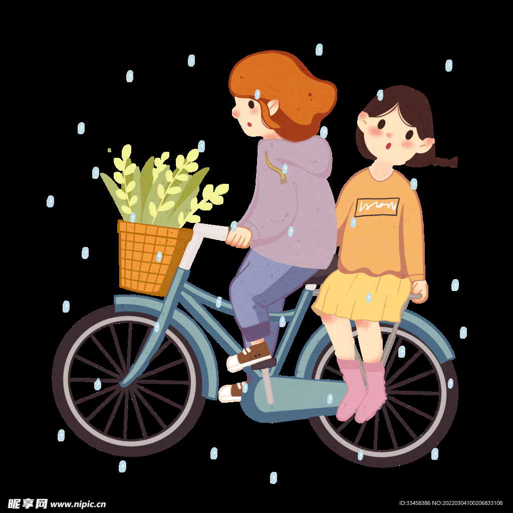 谷雨骑自行车插画