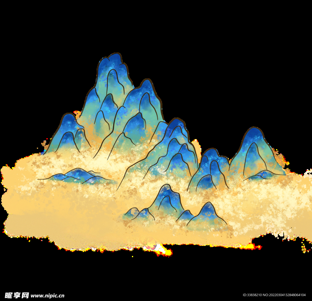 国潮山千里江山图 古风山素材