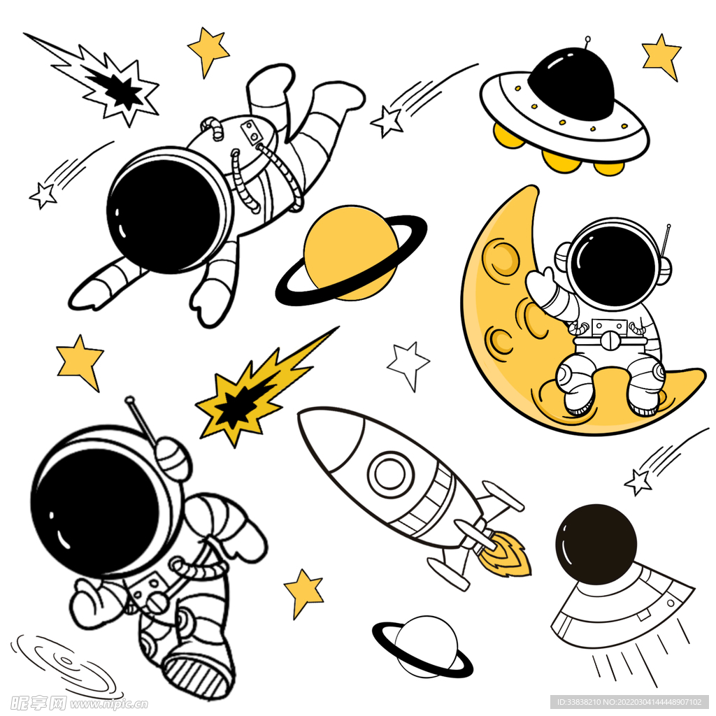 宇航员星球卡通手绘素材