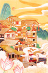 手绘花鸟山水风景画海报素材