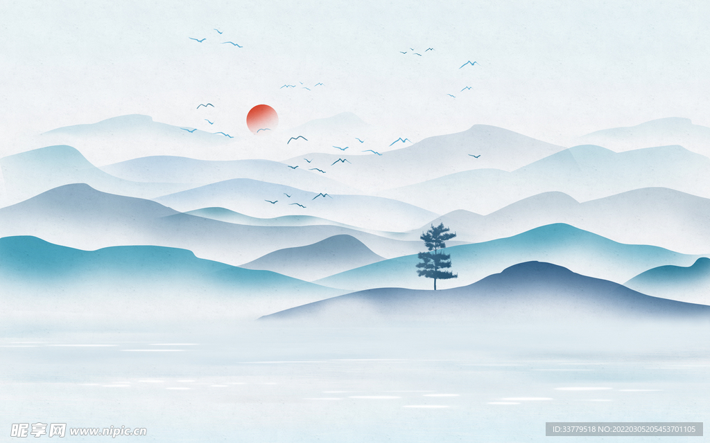 山水日出太阳云宵背景