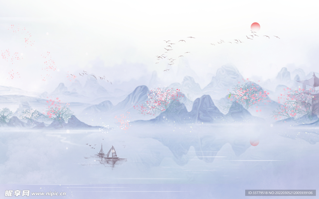 春天景色插画背景