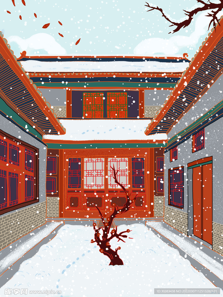 手绘花鸟山水风景画海报素材