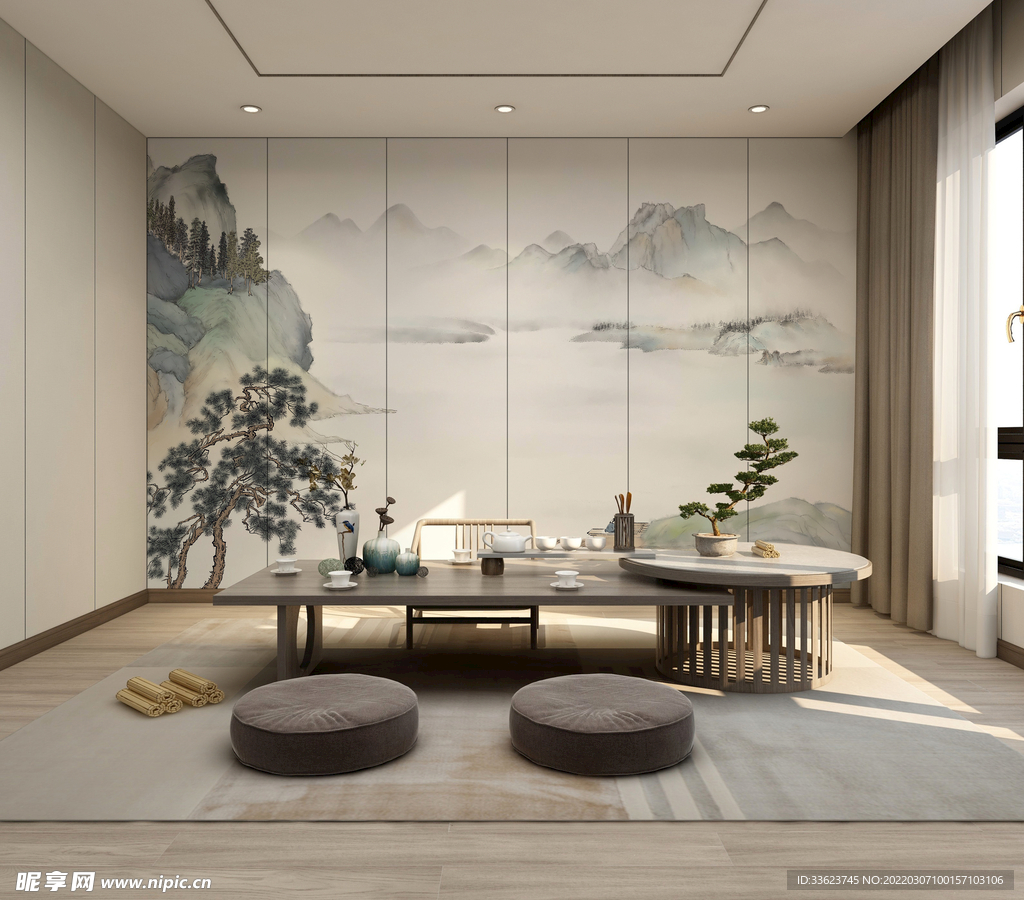 新中式茶室背景