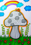 蘑菇线描儿童画