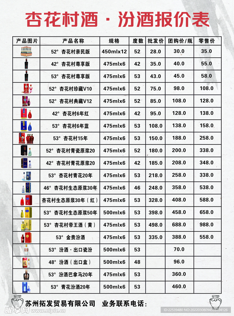 酒类报价单