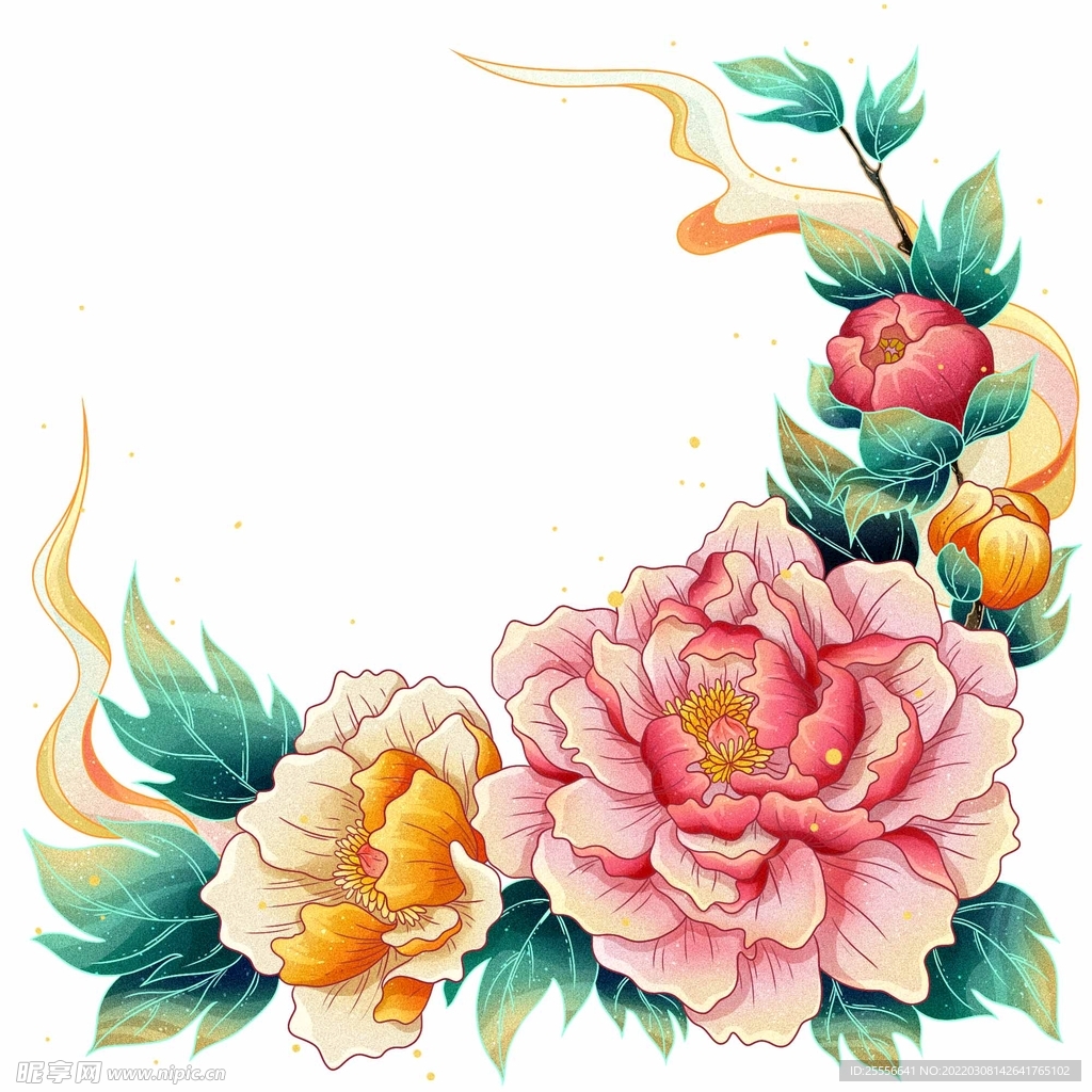 手绘国潮鲜花