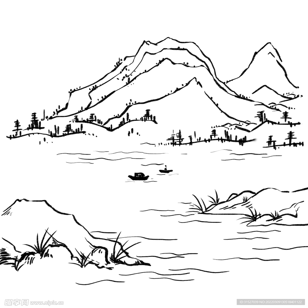 水墨山水白描