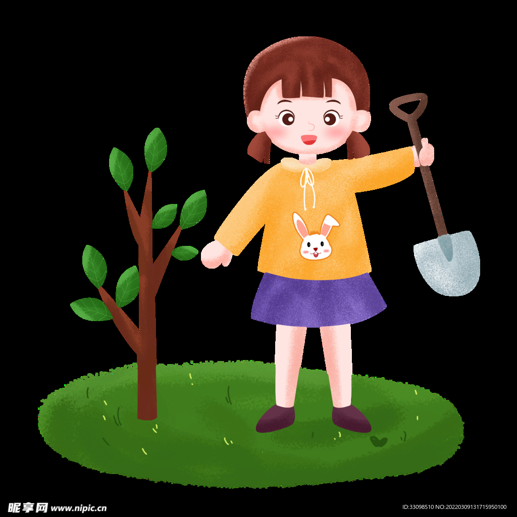 卡通女孩种树 