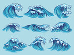 蓝色海浪素描海潮底纹