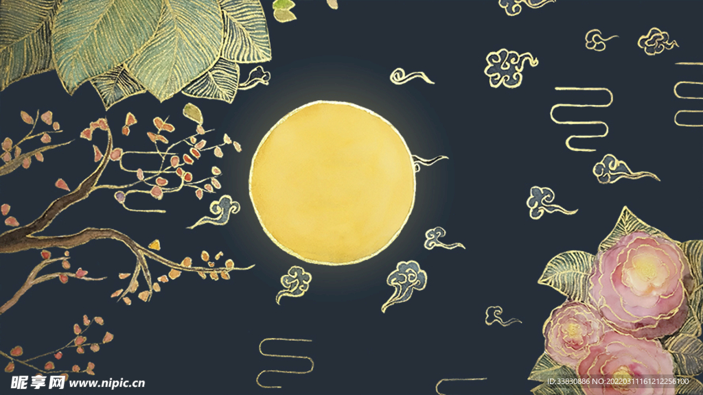 流光溢彩中国风中秋月圆插画
