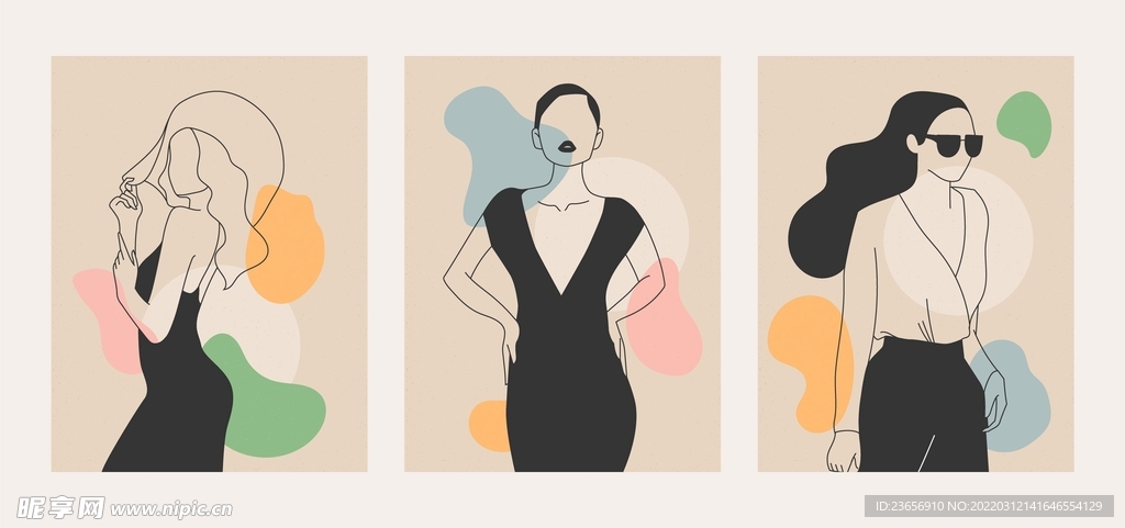 线条艺术抽象女性插画