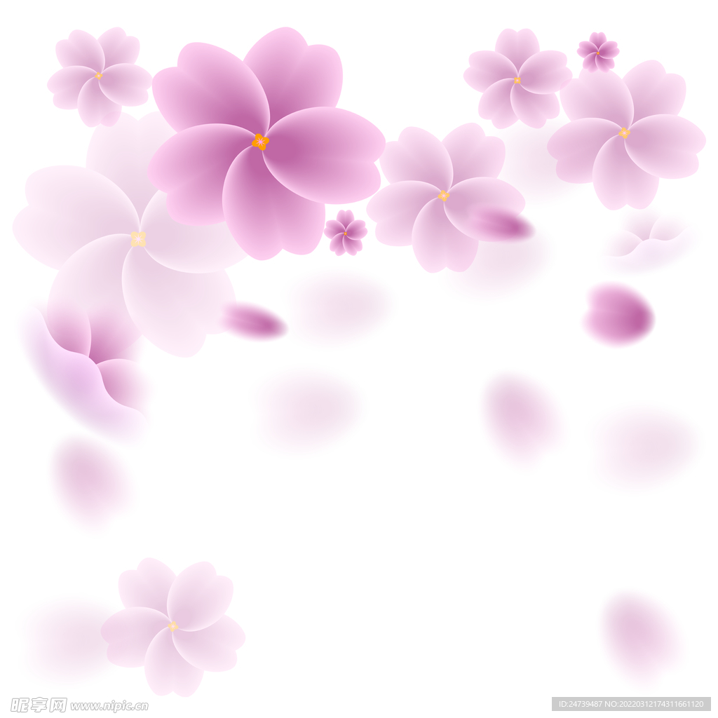 粉色系漂浮桃花花瓣花朵手绘