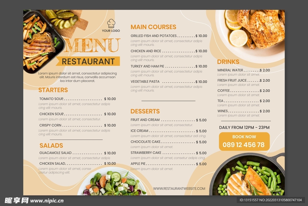 餐厅菜单英文模板