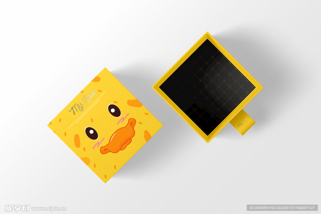黄鸭盒子方形抽拉包装样机
