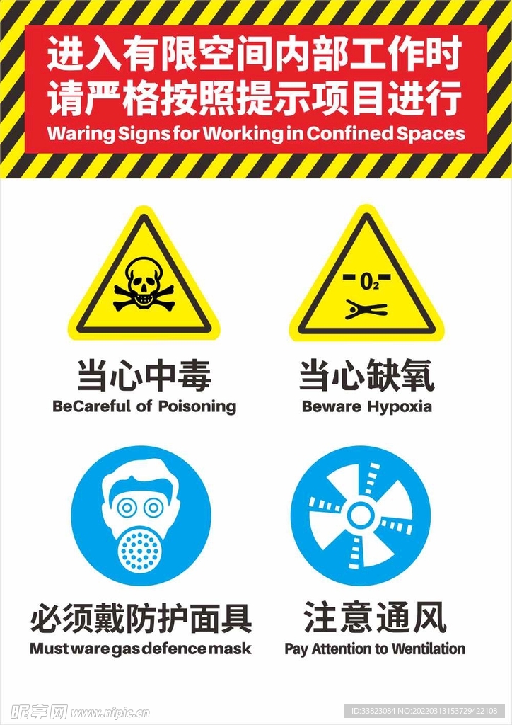 进入有限空间内部作业提示警告牌