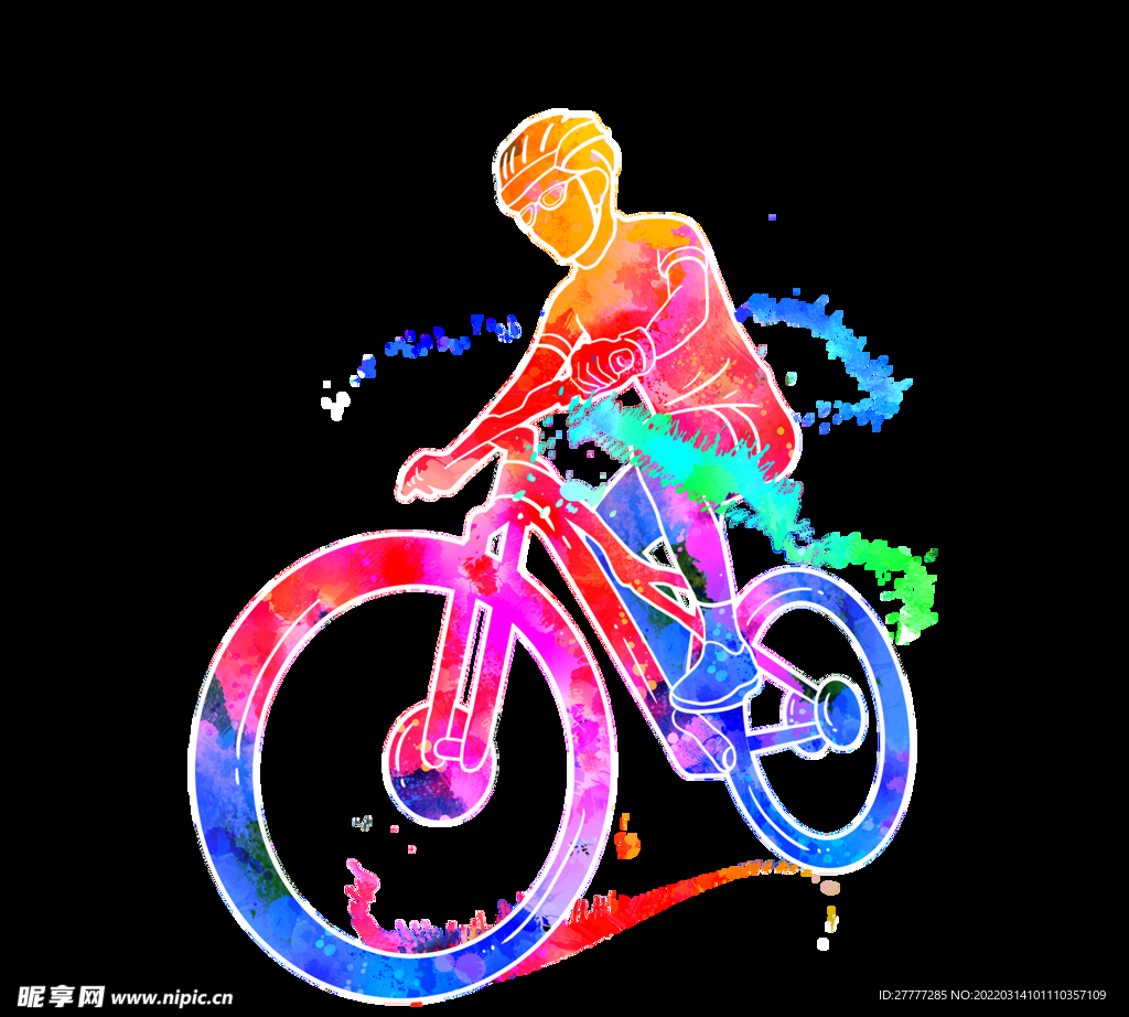 骑自行车人创意和彩色剪影