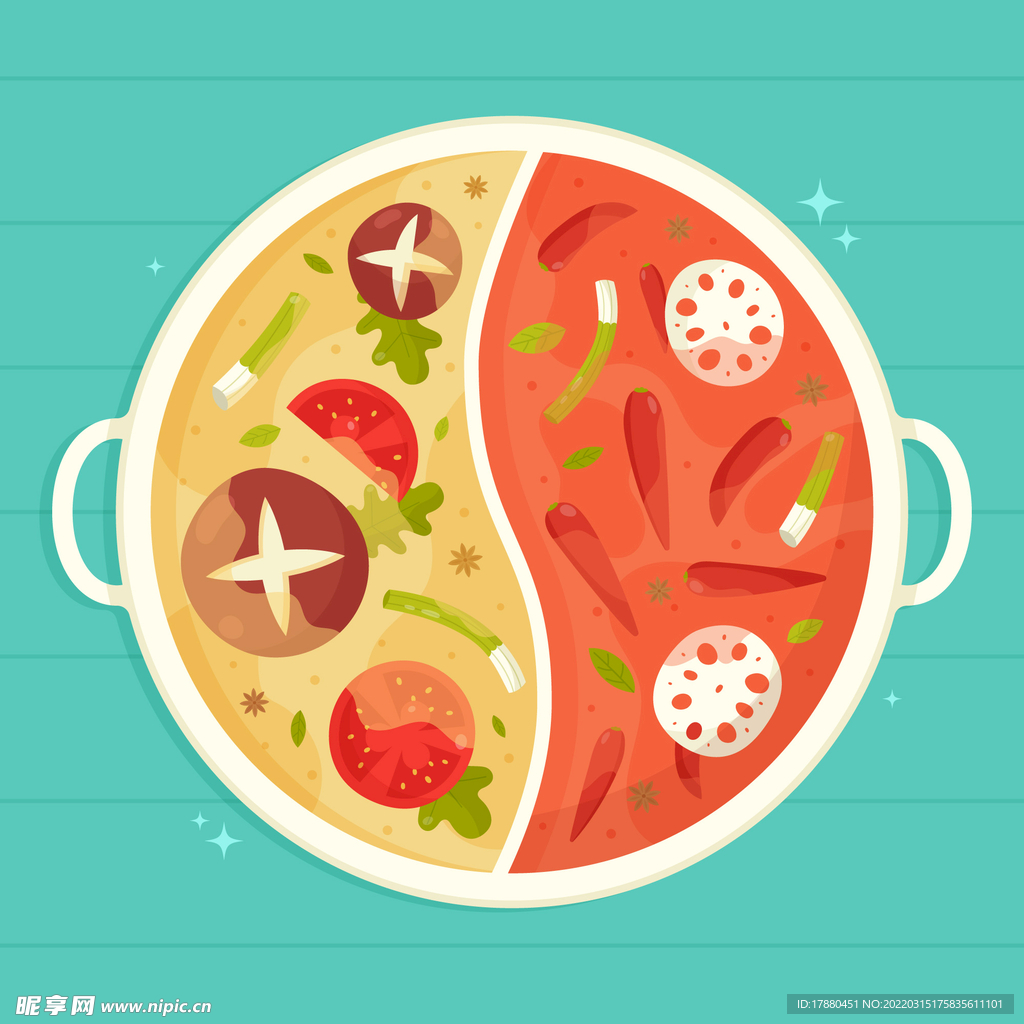 手绘平面火锅插画