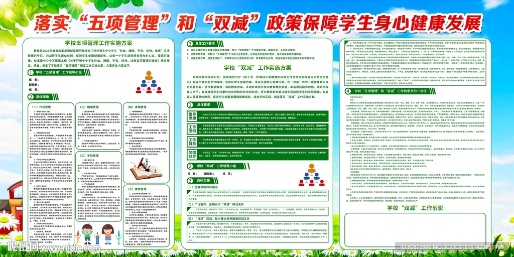 五项管理双减政策展板