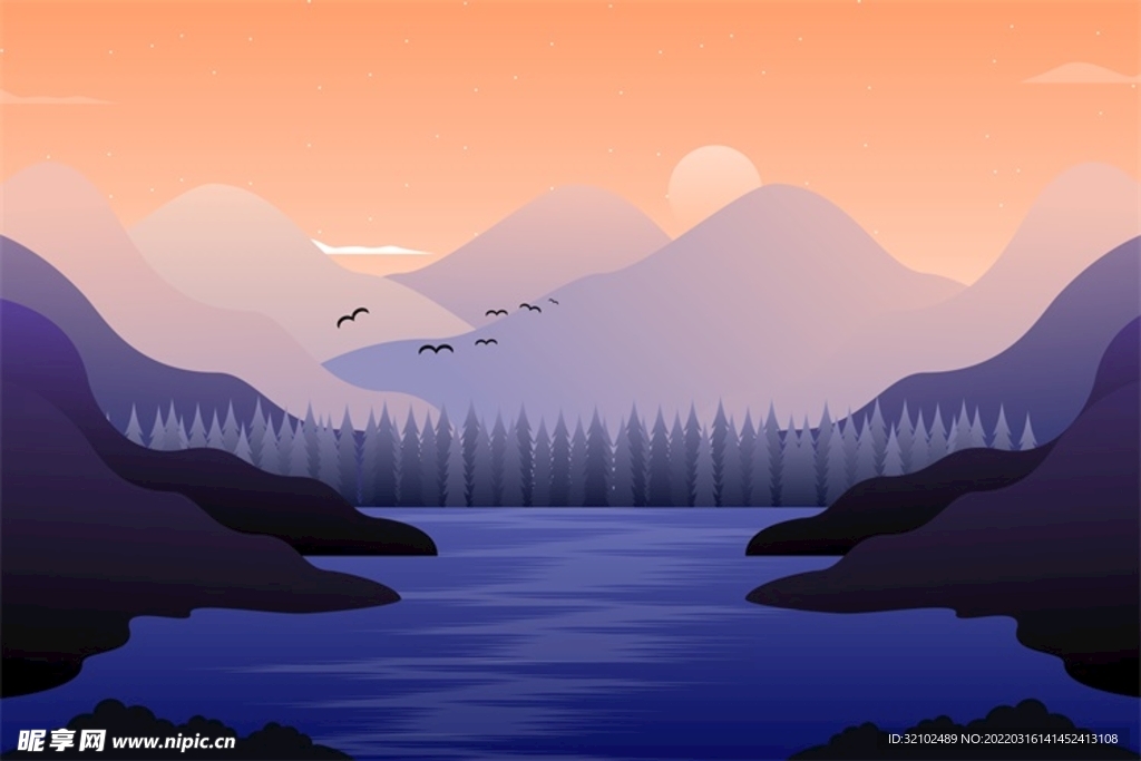扁平风景装饰画