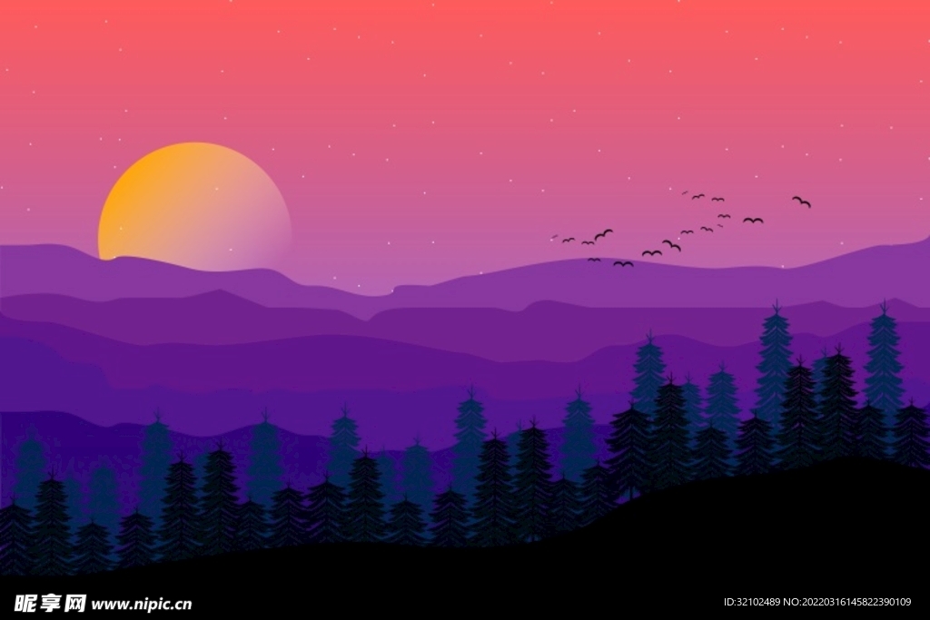 扁平风景装饰画