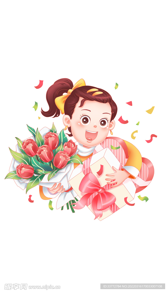 女神节形象促销活动购物礼盒捧花